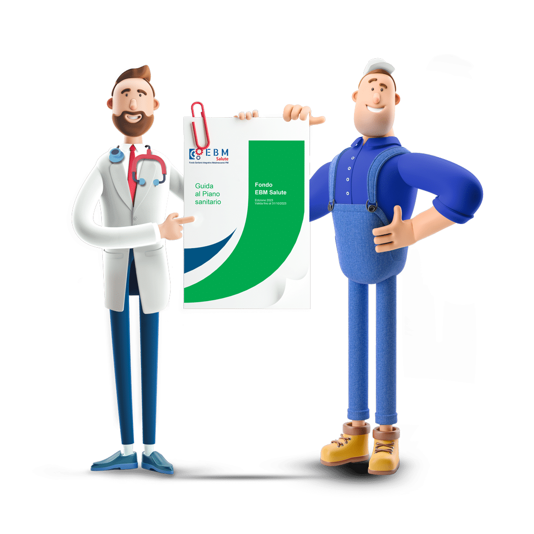 Immagine stilizzata di un dottore e un uomo. Entrambi hanno in mano il piano sanitario