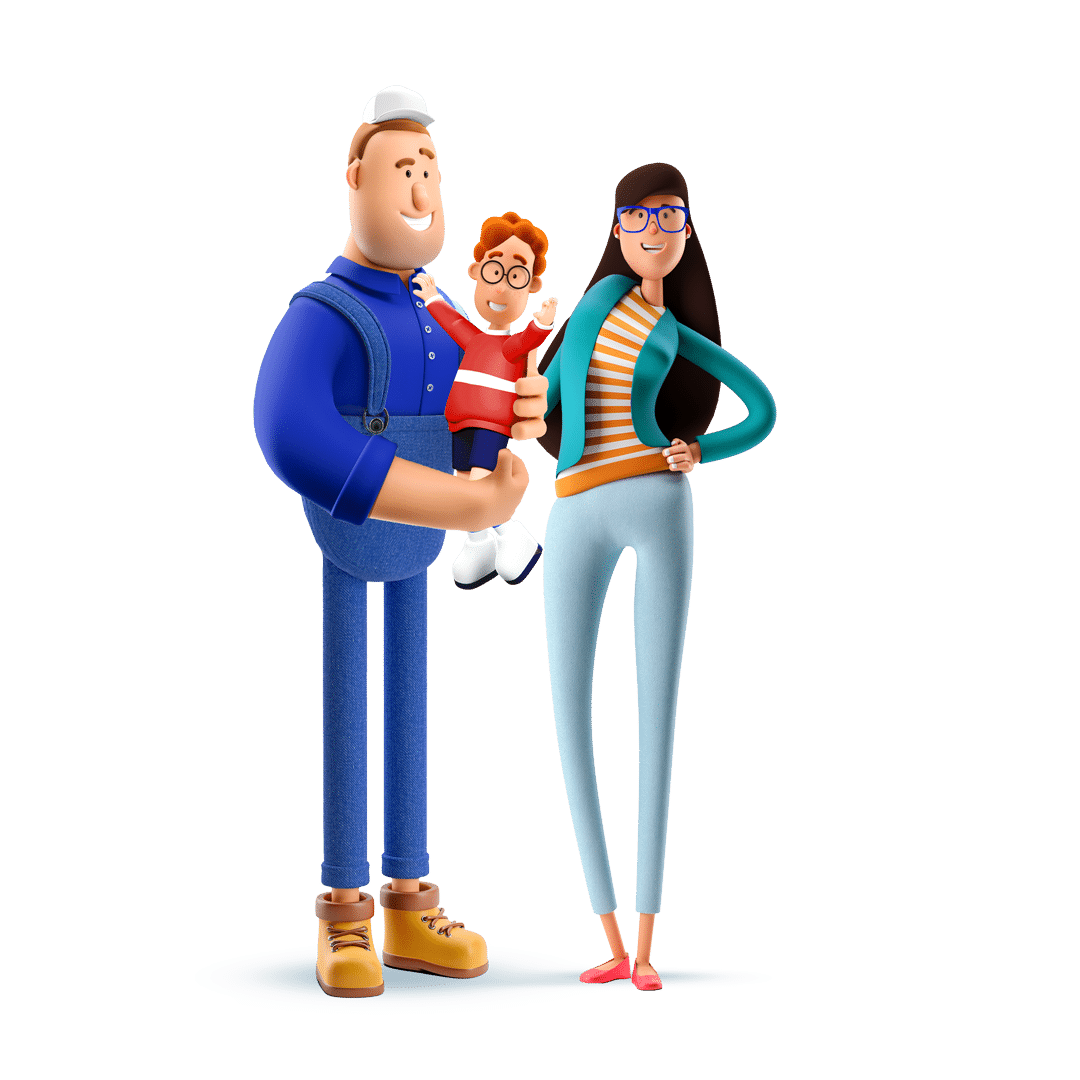 Immagine stilizzata di un uomo e una donna. L'uomo ha un bambino in braccio