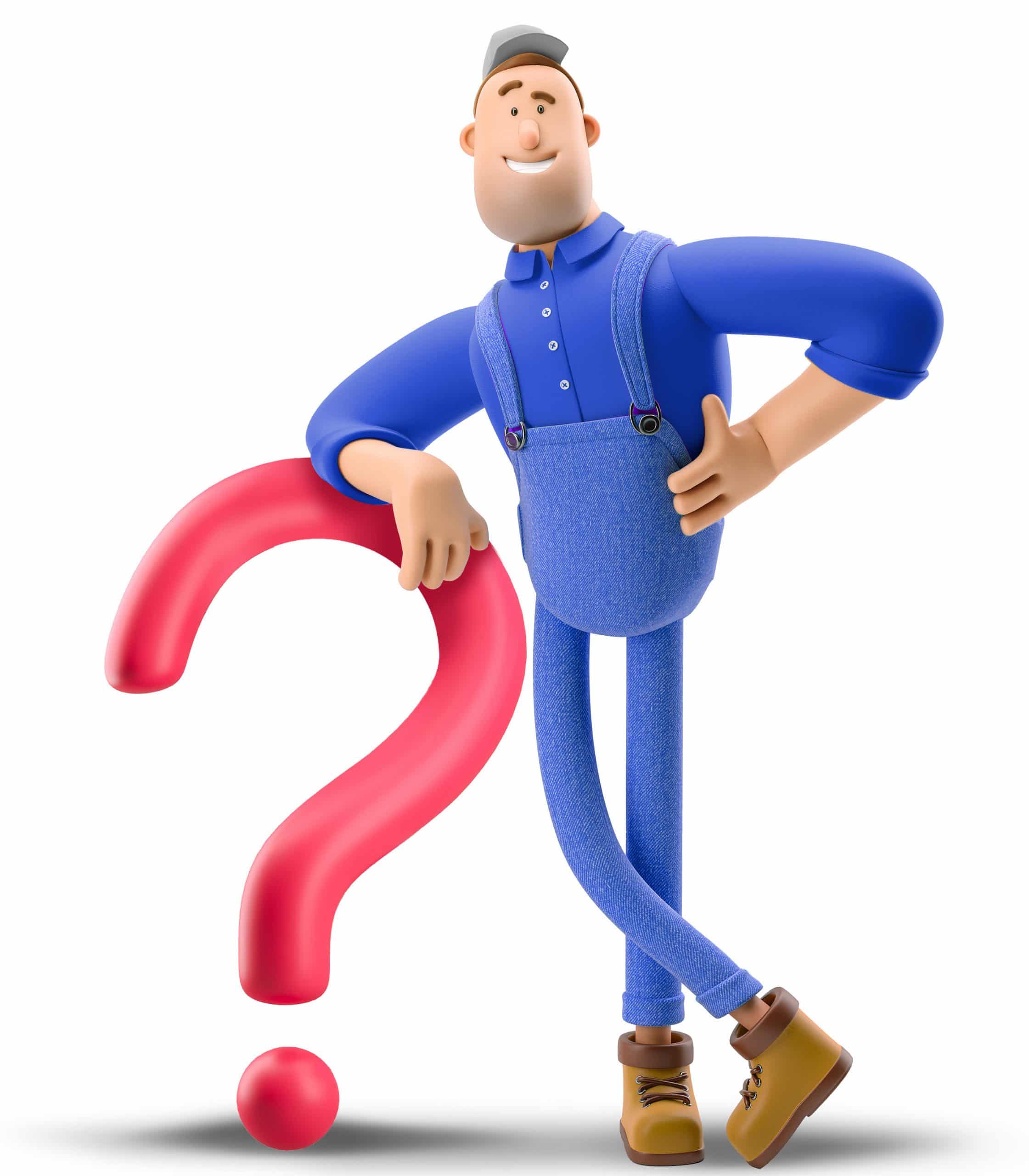 Immagine stilizzata di un uomo poggiato su un grande punto interrogativo