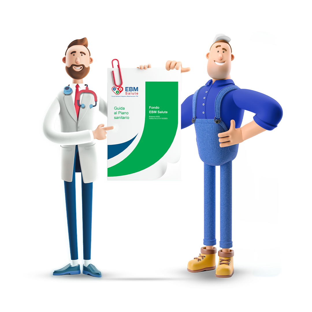 Immagine stilizzata di un dottore e un uomo. Entrambi hanno in mano il piano sanitario